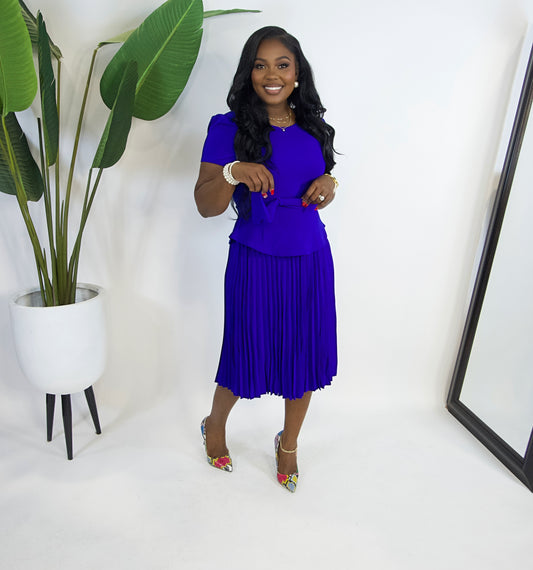 Meghan Grace Pleated Belted Midi Dress