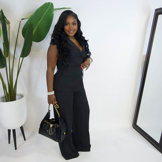 Rosette Fleur Vest Set|| BLACK