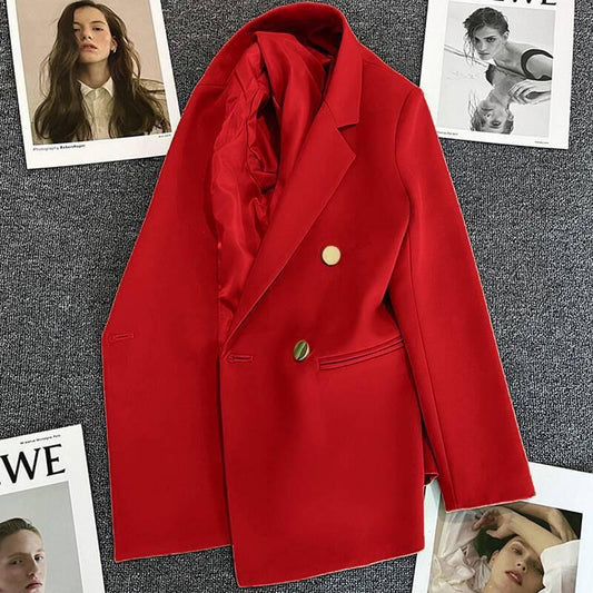 Milan Mainstay Button-Front Blazer||RED