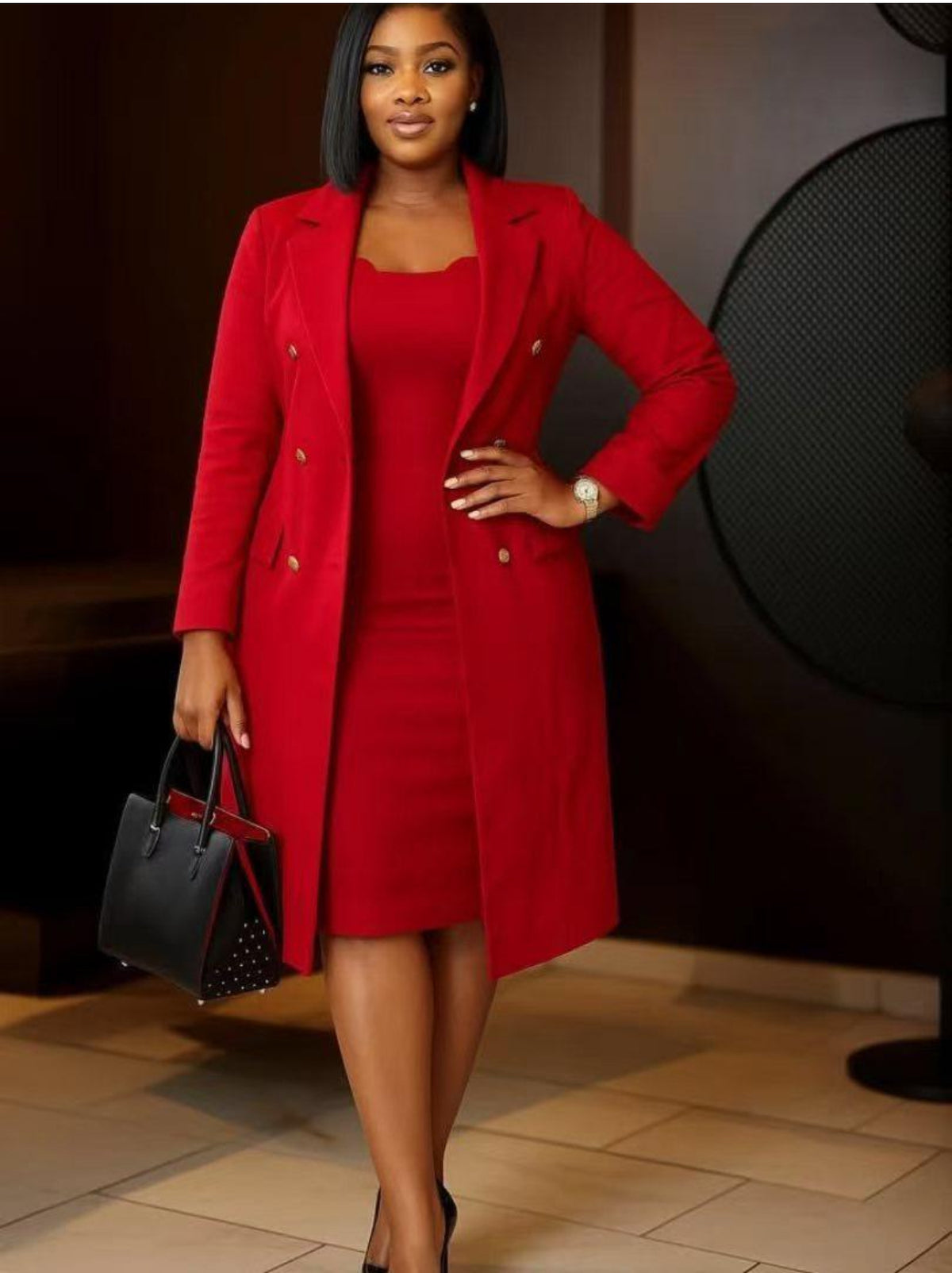 Power Poise Blazer Dress Set||RED