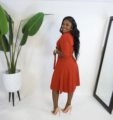 Michelle O Collared Self Tie Belted Dress