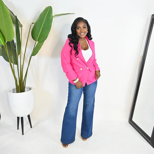 Milan Mainstay Button-Front Blazer||PINK