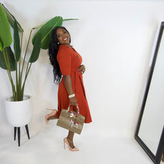 Michelle O Collared Self Tie Belted Dress