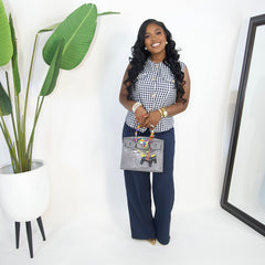 Hiedi Houndstooth Pants Set||NAVY BLUE