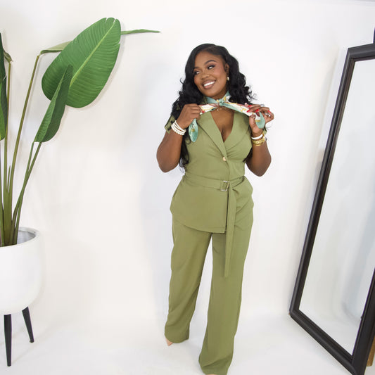 Kalia Wrap Belted Set|| OLIVE