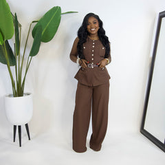 Command Luxe Belted Vest Set|| CHOCOLATE