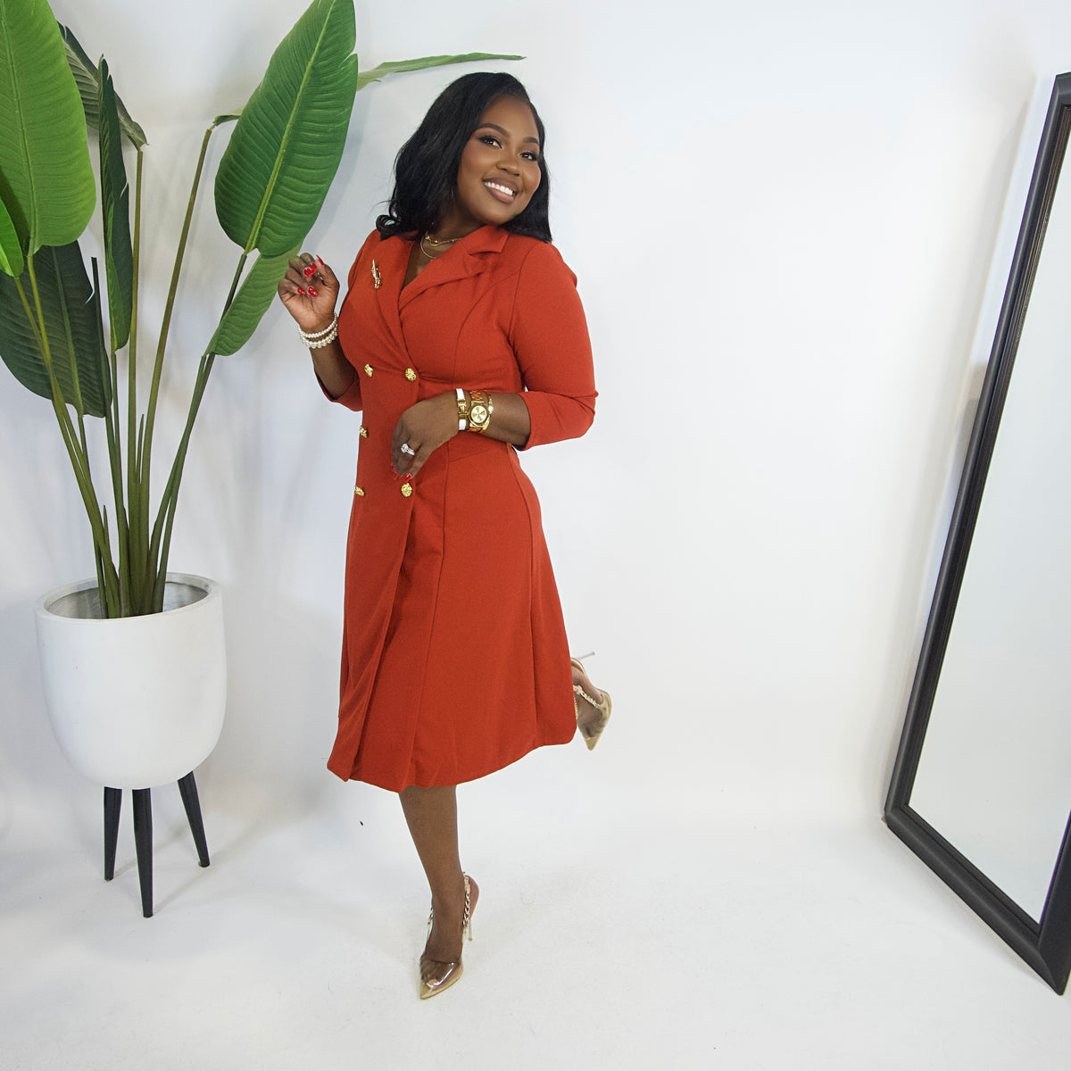 Power Play Blazer Dress||RUST