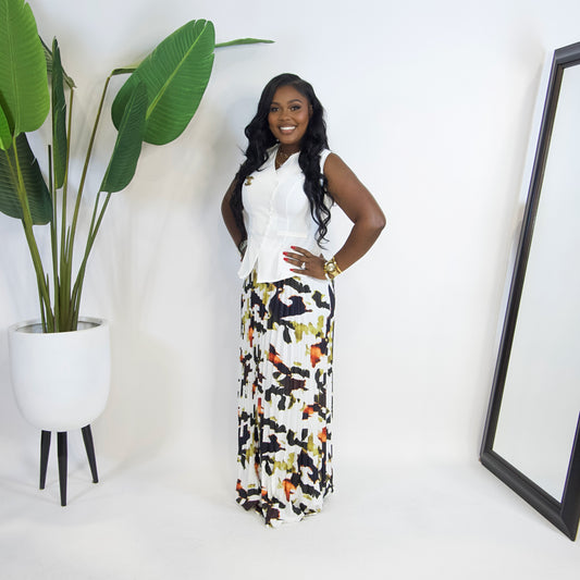 Lani Pleated Maxi Skirt Set|| WHITE