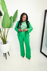 ALICIA SPLIT SLEEVES HIGH WAISTED PANTS SUIT||GREEN
