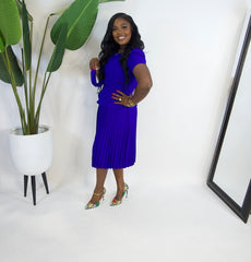 Meghan Grace Pleated Belted Midi Dress