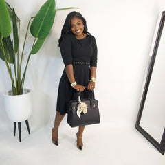 Amara Belted Midi Dress|| BLACK