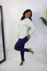 Ella Essential Striped Shirt ||SAGE