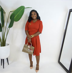 Michelle O Collared Self Tie Belted Dress