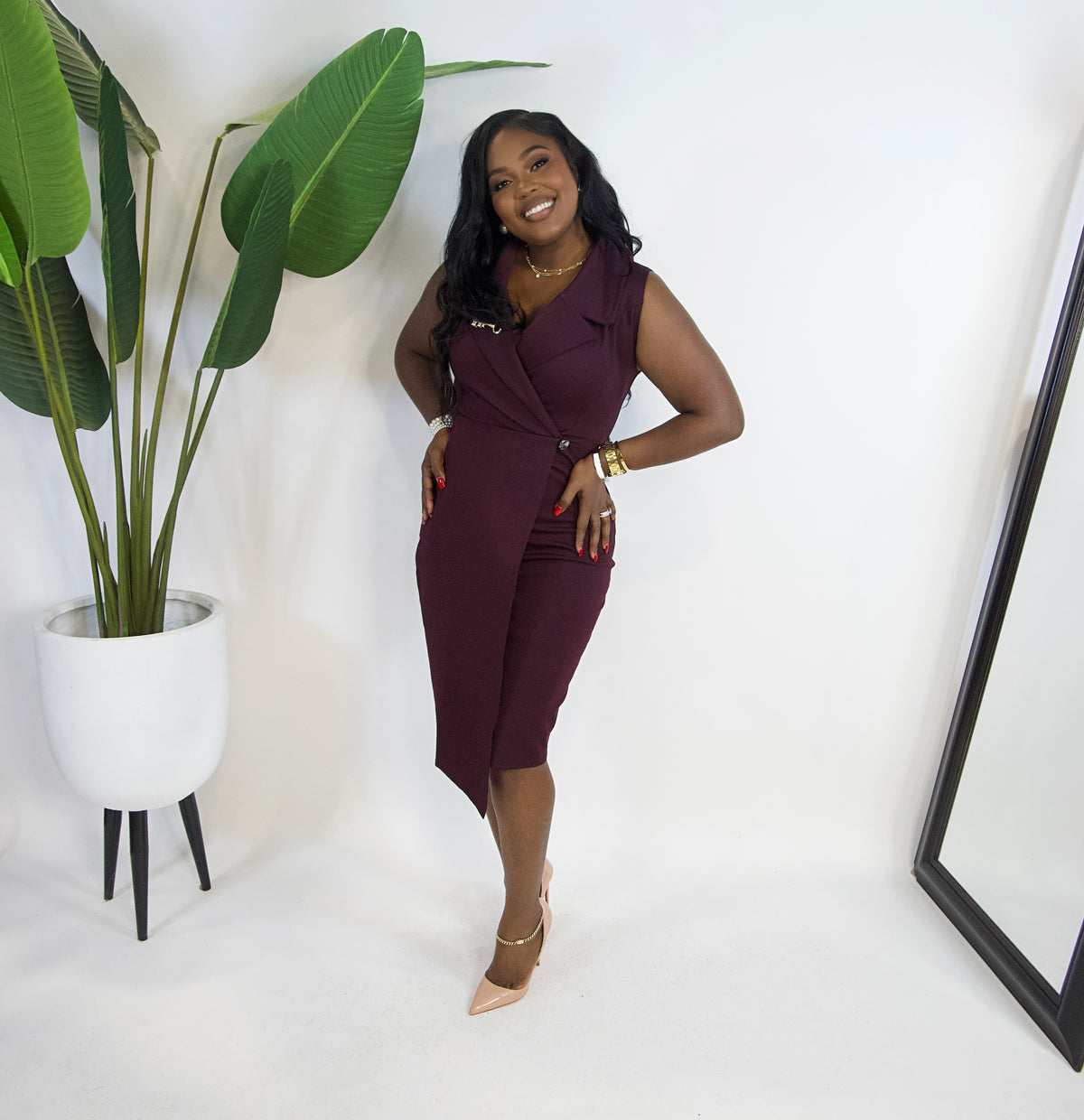 Monroe Wrap Midi Dress||PLUM