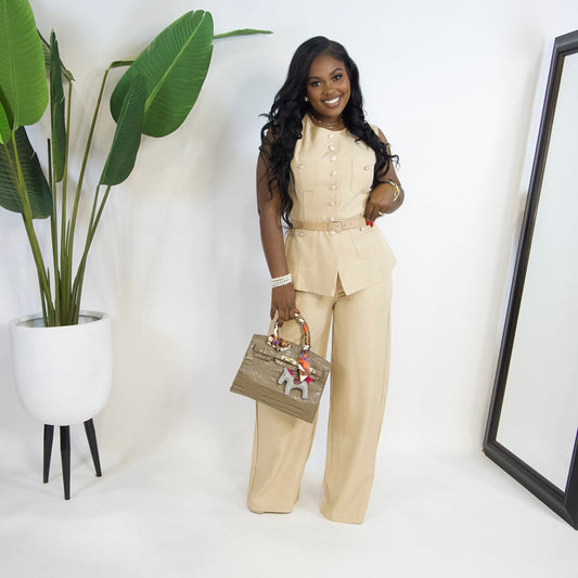 Command Luxe Belted Vest Set||KHAKI