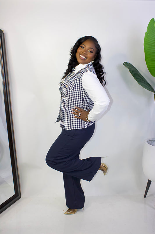 Hiedi Houndstooth Pants Set||NAVY BLUE