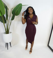 Monroe Wrap Midi Dress||PLUM