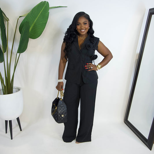 Rosette Fleur Vest Set|| BLACK