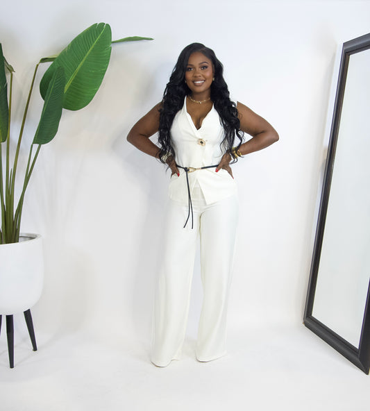 Milan Bloom Belted Vest Set ||CREAM