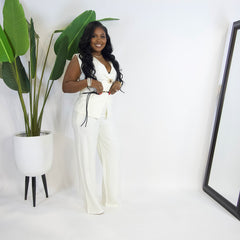 Milan Bloom Belted Vest Set ||CREAM