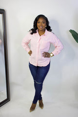 Ella Essential Striped Shirt || PINK