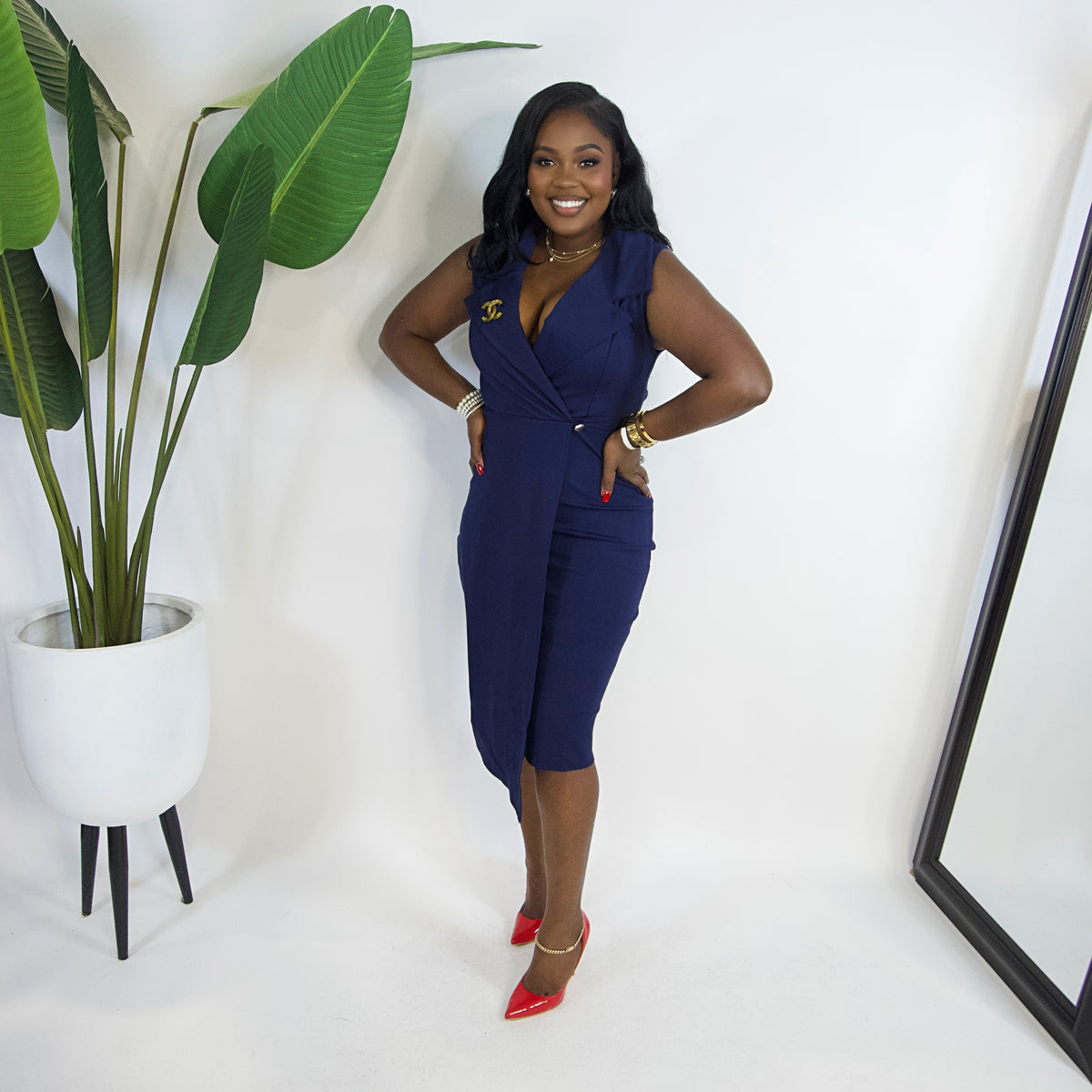 Monroe Wrap Midi Dress||NAVY