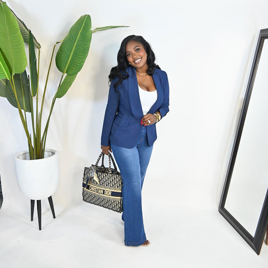 Millie Mainstay Open Front Blazer || NAVY