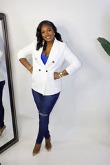 Milan Mainstay Button-Front Blazer||WHITE