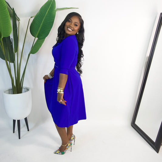 Amara Belted Midi Dress|| ROYAL BLUE
