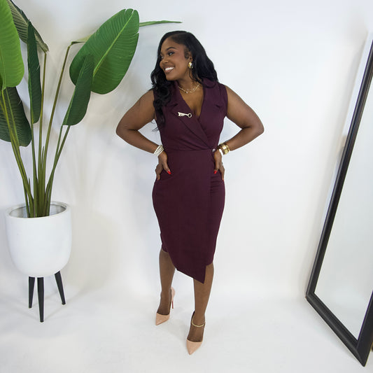 Monroe Wrap Midi Dress||PLUM