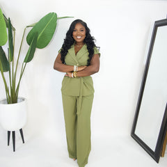 Kalia Wrap Belted Set|| OLIVE