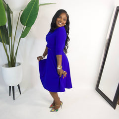 Amara Belted Midi Dress|| ROYAL BLUE