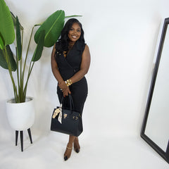 Monroe Wrap Midi Dress||BLACK