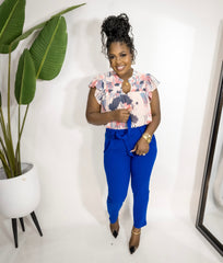 DREENY PAPER BAG WAIST PANTS||ROYAL BLUE