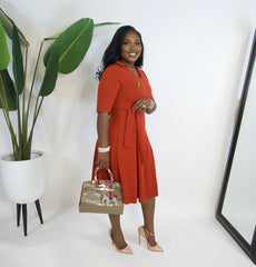 Michelle O Collared Self Tie Belted Dress