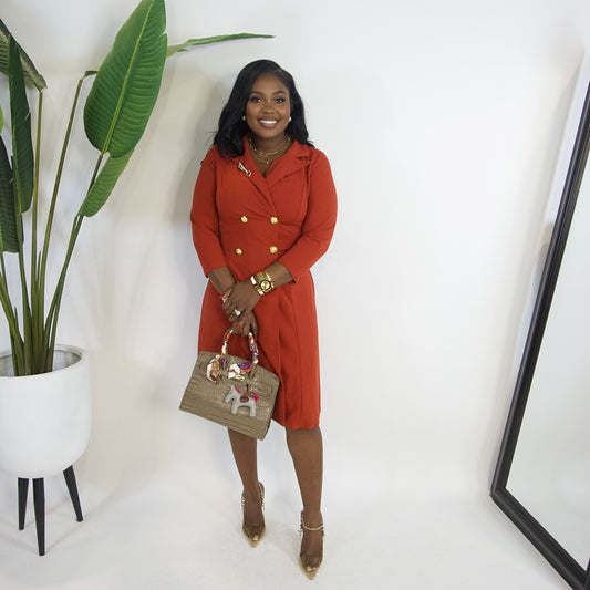 Power Play Blazer Dress||RUST