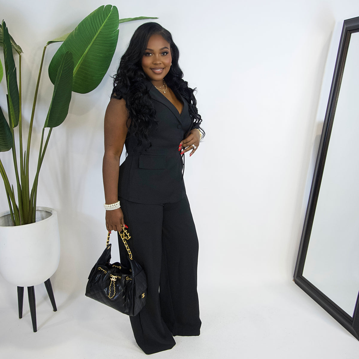 Rosette Fleur Vest Set|| BLACK