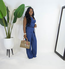 Milan Bloom Belted Vest Set ||NAVY