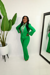 ALICIA SPLIT SLEEVES HIGH WAISTED PANTS SUIT||GREEN