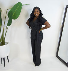 Kalia Wrap Belted Set||6121|| BLACK