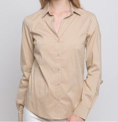 SIA SOLID LONG SLEEVE BUTTON FRONT SHIRT||KHAKI