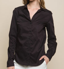 SIA SOLID LONG SLEEVE BUTTON FRONT SHIRT||BLACK