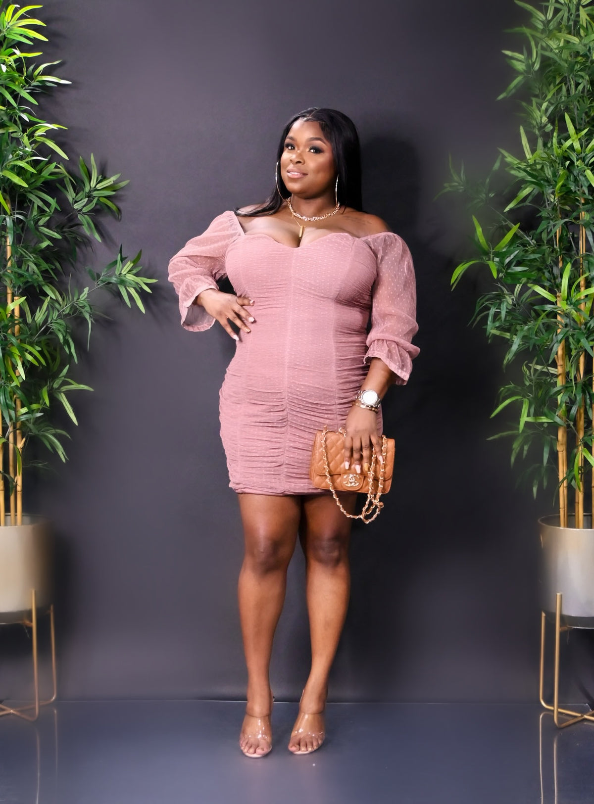 LIZZO RUCHED DRESS||NUDE
